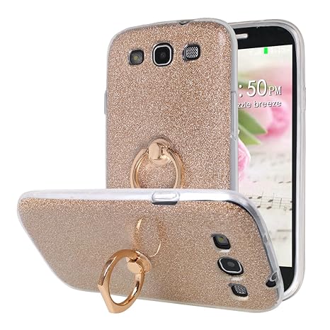 Galaxy S3 Hülle Transparente, Galaxy S3 Neo Hülle Ring, Moon mood Durchsichtige Weiche TPU Case + Glitzer Papier 2 in 1 Hybri