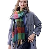 Wander Agio Women's Fashion Scarves Long Cashmere Like Shawl Winter Warm Knit Large Tassel Plaid Scarf
