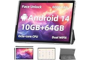TUOHAITIME Android 14 Tablet,10 inch Tablets, Octa Core CPU, 10GB+64GB+512GB Expansion, 1280x800 Display Screen, Wi-Fi6, Dual Camera, 6000mAh Battery Tablet PC,Widevine L1 Google Kids Space (Gray Case)
