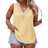 VISLILY Women's-Plus-Size-Summer-Tank-Tops Lace Trim Deep V Neck Shirts Cute Sleeveless Tunics Trendy Eyelet Blouses XL-5XL