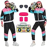 Ladhow 80s Tracksuit for Men Women 90s Windbreaker Retro Track Suit Costume 80s Outfit for Couples