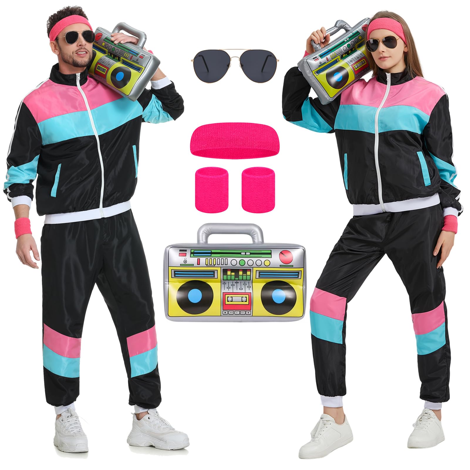 Forfamy 80s Tracksuit Costume For Men Women, 90s Retro Hip