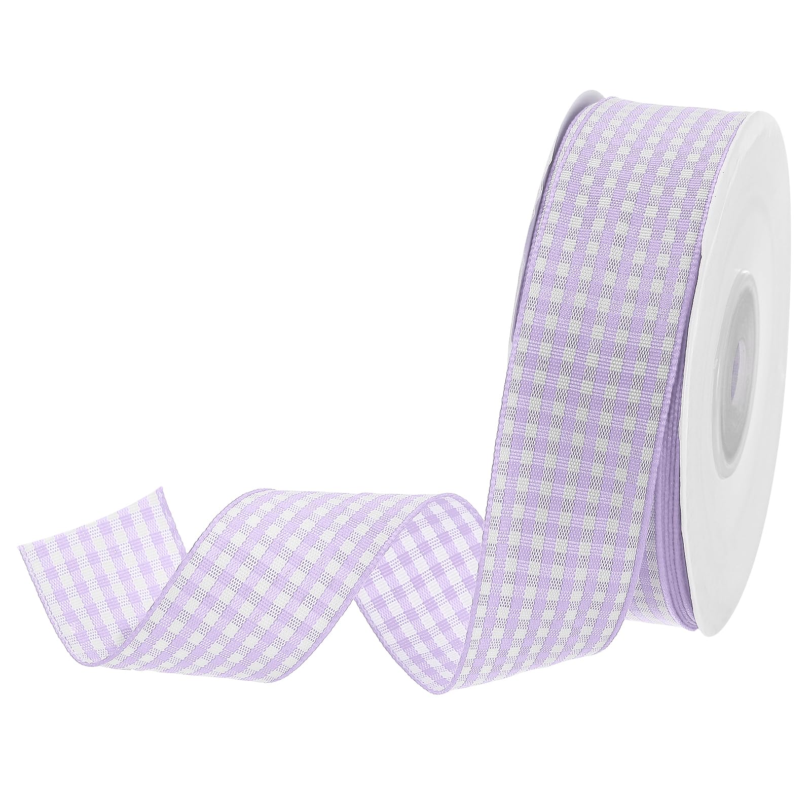 DMiotech 1 Inch 25 Yards Gingham Ribbon, Checkered Ribbon Plaid Ribbon for Gift Wrapping Decoration Art Craft DIY, Light Purple — image 1