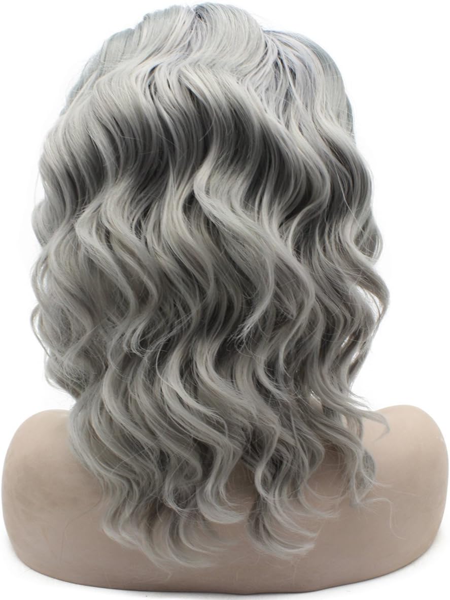 Shoulder Length Stylish Lace Front Synthetic Ombre Grey Wig Natural - Image 5