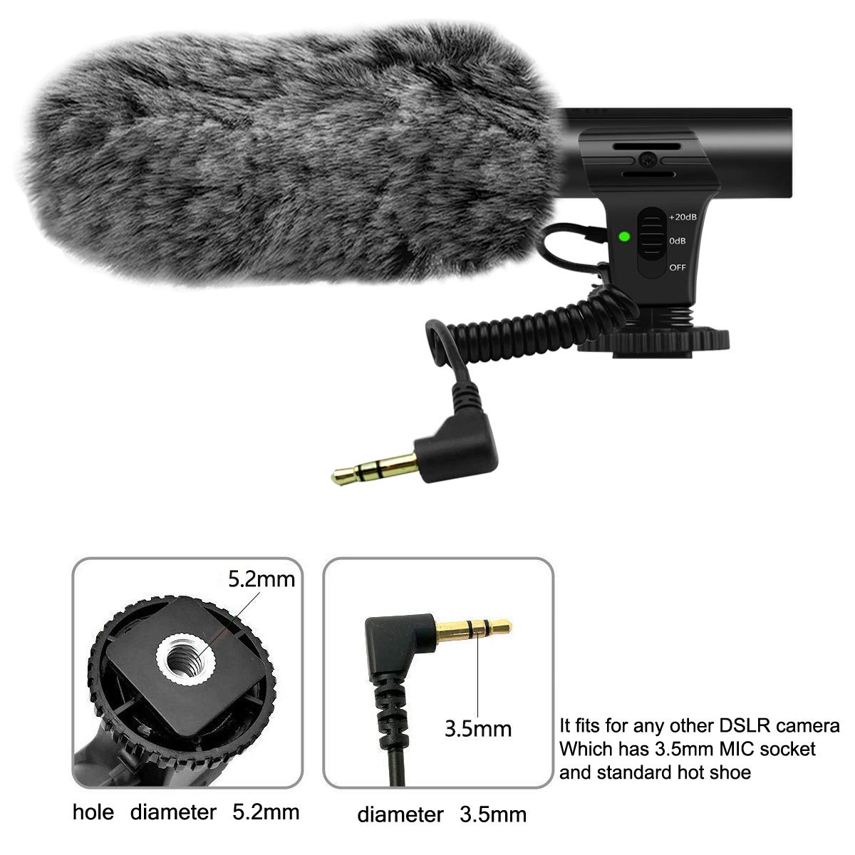 Camera Microphone,Veksun Video Microphone for DSLR Interview Shotgun Mic for Canon Nikon Sony Panasonic Fuji Videomic with Windscreen 3.5mm Jack