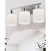 Sailstar Bathroom Light Fixtures Over Mirror, 3-Light Vanity Lights Brushed Nickel, Modern Bathroom Vanity Light, Glass Shade