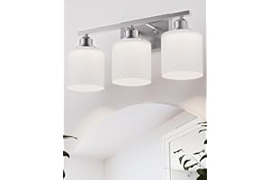 Sailstar Bathroom Light Fixtures Over Mirror, 3-Light Vanity Lights Brushed Nickel, Modern Bathroom Vanity Light, Glass Shade & Anti-Rust Nickel Finished, Bathroom Light for Small Space