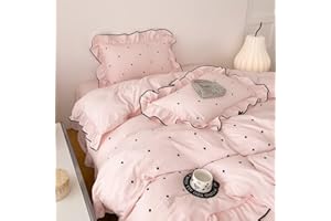 AMZTOP Pink Polka Dot Duvet Cover Set Twin Size 3 Pcs(1 Duvet Cover with 2 Pillowcases),Soft Brushed Wash Fall Winter Warm Comforter Covers with Ruffles,Twin Bedding Set for Teen Girls 68"×86"