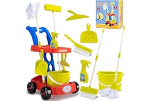 CAPAKIDS Kids Cleaning Toy, Toddler Cleaning Set with Cleaning Cart, Durable and Realistic Kids Cleaning Set as Pretend Play Gifts for Children Age 3+