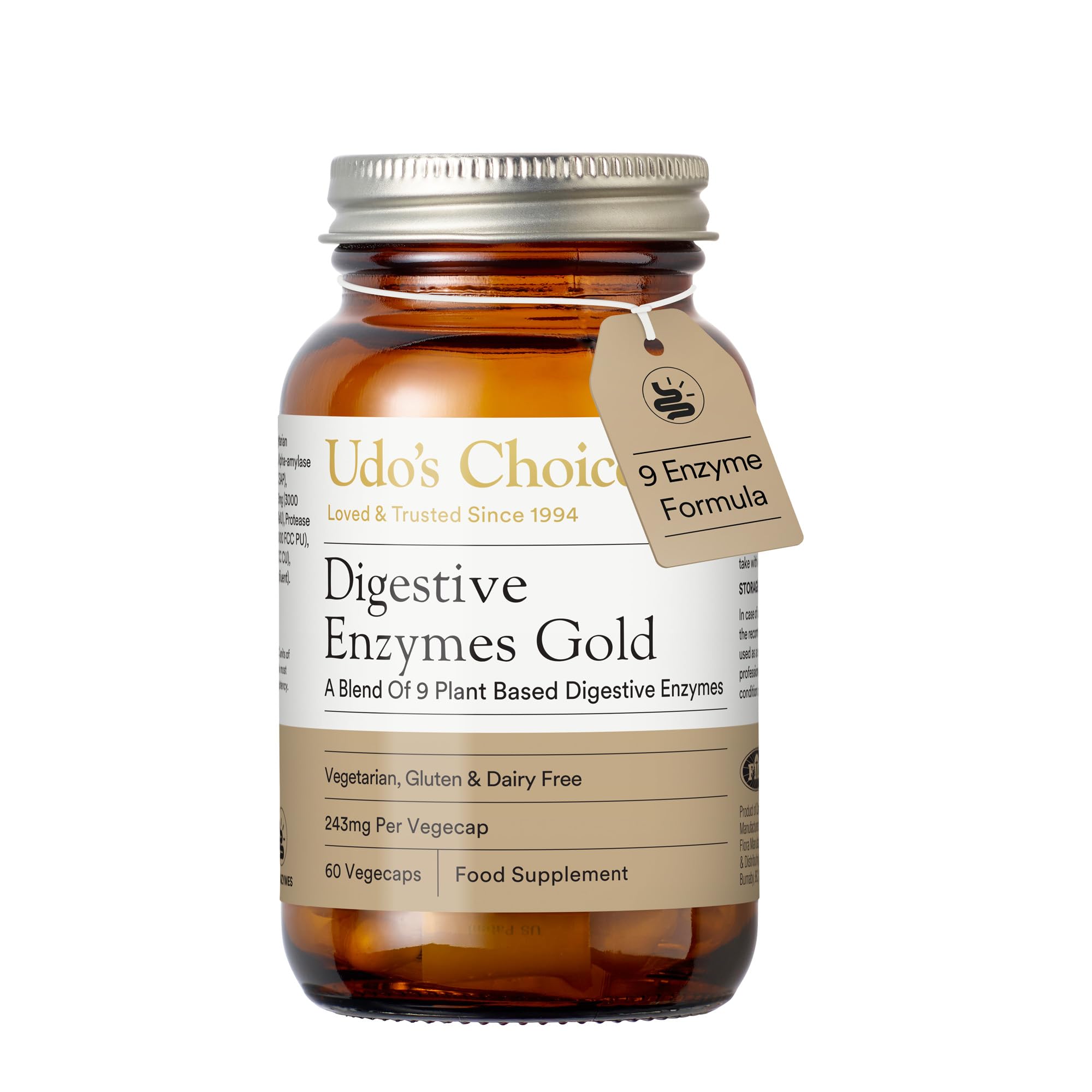 Digestive Enzymes Supplement – UDO’s Choice Enzymes Gold – 9 Plant-Based Enzymes for Protein, Fat & Carb Digestion – High Strength – Gluten Free, Dairy Free, Vegetarian – 60 Vegecaps – One a Day