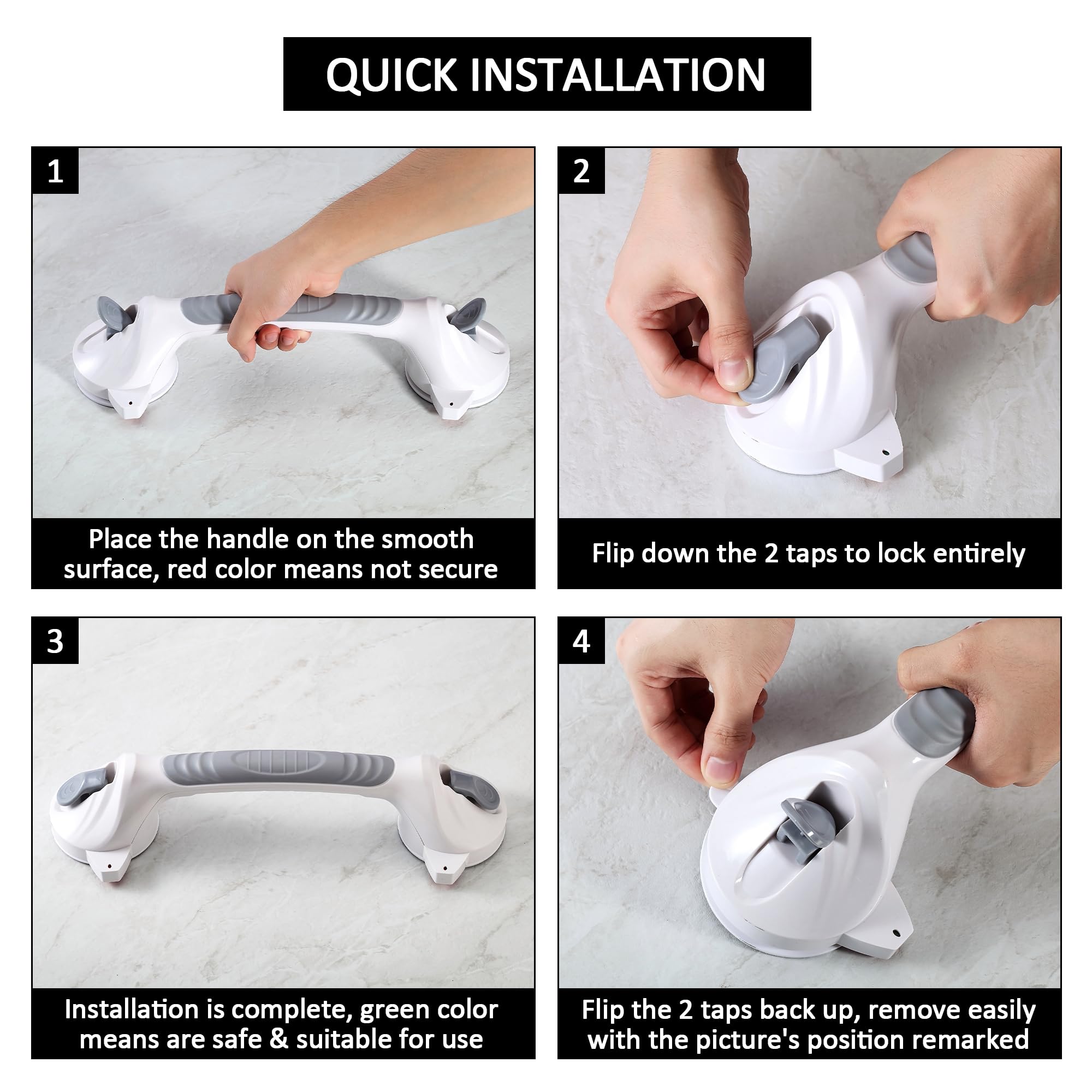 Rackickyer Grab Bars for Bathtubs and Showers, 2 Pack 15 Inch Shower Handles, Strong Suction Grab Bar for Shower, Anti-Slip Shower Grab Bars for Seniors, Bathroom Handicap Grab Bars with Indicators