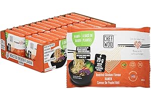 CHEF WOO Roasted Chicken Ramen Packs Noodles (24 PACK), 20g of Plant-Based Protein |Vegan |Vegetarian |Halal |Kosher |Egg-Free |Dairy Free