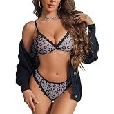 Avidlove Wireless Lace Lingerie Set Floral Print Bra and Panty Sets 2 Piece