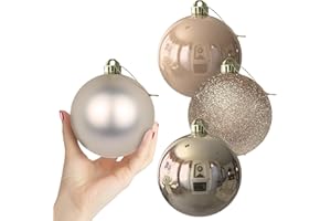 GAMEXCEL Champagne Gold 4.0" Large Christmas Balls - Christmas Tree Decoration Ornaments Shatterproof Hanging Balls for Birthday Halloween Holiday Wedding Decorations Set of 4pcs