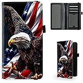 Tudguiloae Checkbook Cover for Women & Men, Leather Checkbook holder Personal Checkbook, RFID Blocking Duplicate Checkbook Cover Checkbook Wallet with Elastic Strap, American Flag Eagle