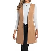 IDEALSANXUN Long Plaid Vest for Women Fall Winter Trench Coat Sleeveless Blazer Jacket Cardigan Wool Vest Top Waistcoat