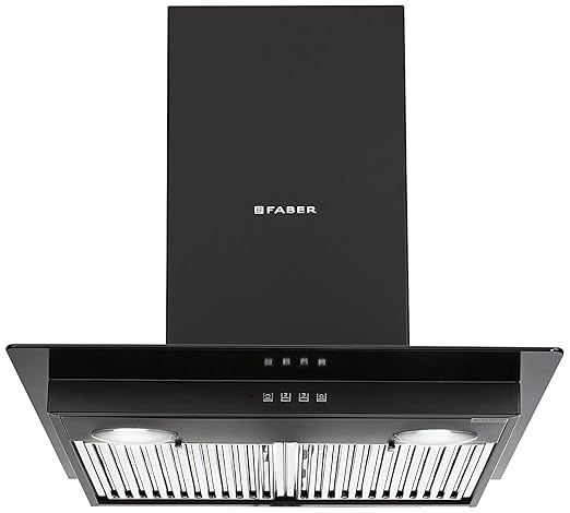 Faber 60cm 1095 m3/hr Chimney (HOOD GLASSY 3D, 2 Triple Layer Baffle Filters, Black)
