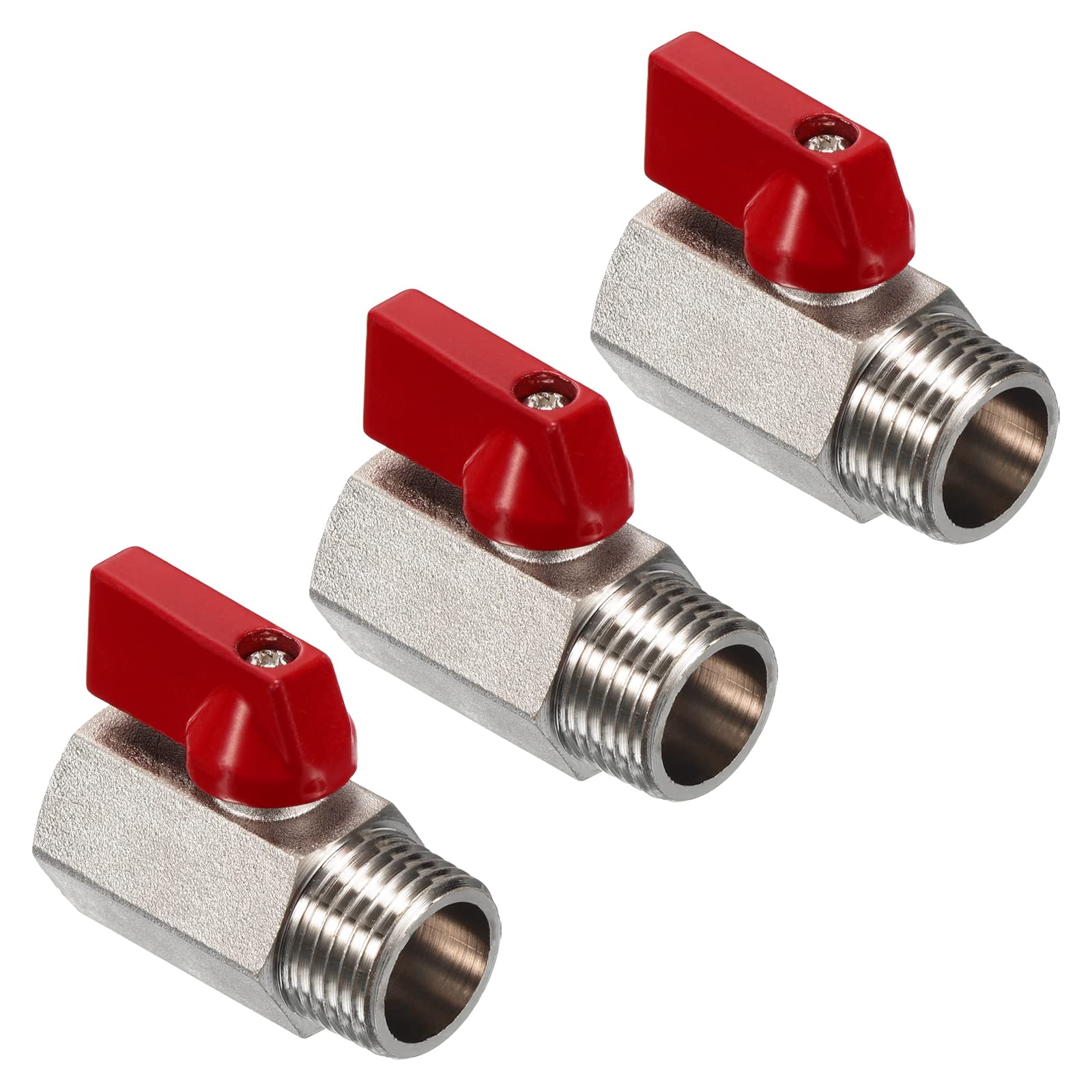 PATIKIL 1/2 NPT Brass Mini Ball Valve, 3 Pack NPT Female to Male Shut-Off Valve for Pipe Coupler Connector, Red