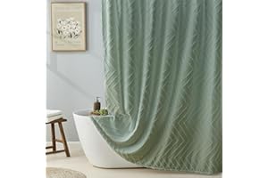 Lotus Karen Sage Green Boho Shower Curtain 72 x 72 Inches - Modern Tufted Chevron Striped Bathroom Shower Curtain Farmhouse Shaggy Chic Waterproof Fabric Shower Curtains