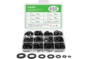 ZCGXBEL 650-Pieces Nylon Flat Washer for Screws Bolts, 7 Sizes Black Plastic Washers Assortment Kit (M3-M12), Assorted Screw Washers Washer Set for Household & Commercial