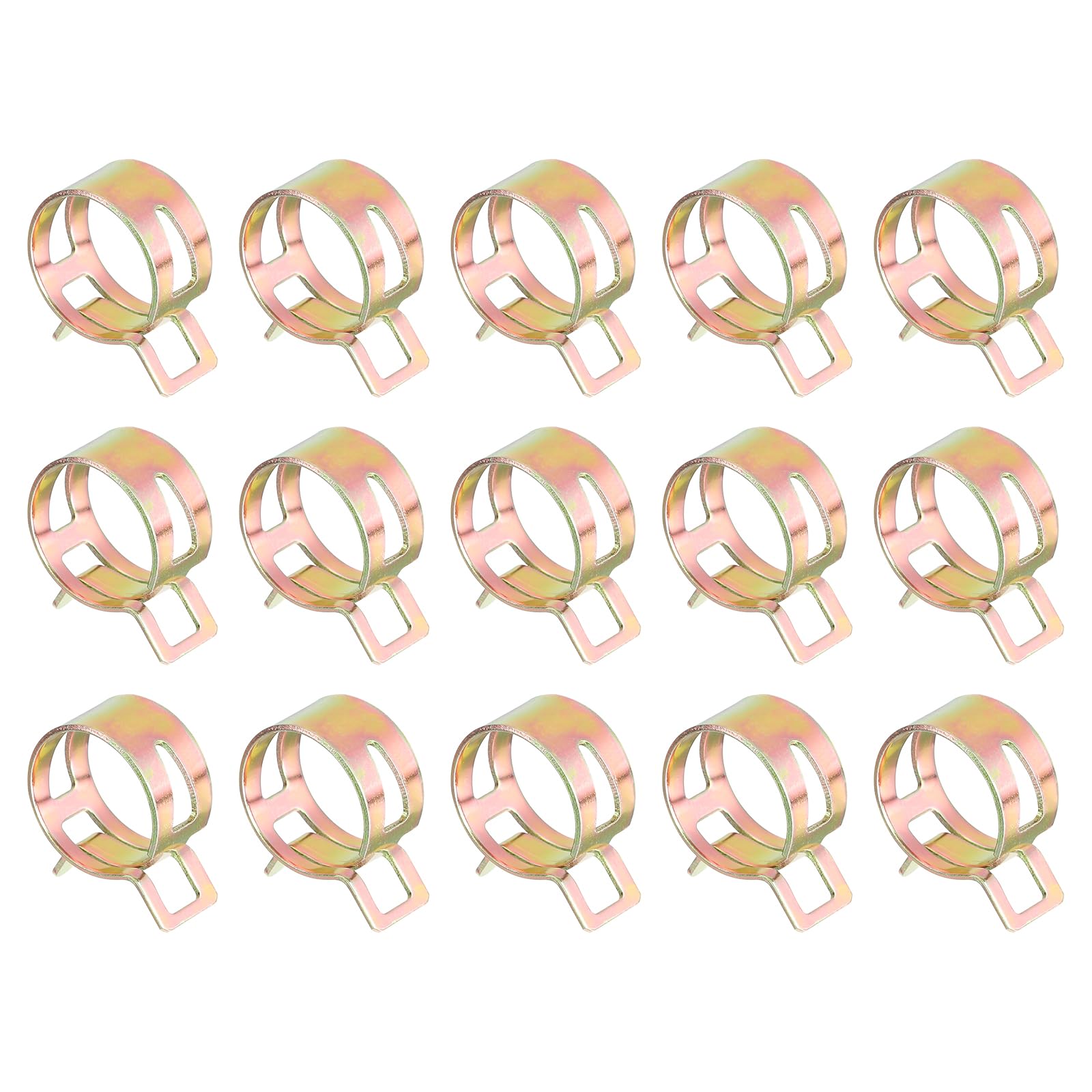 Sourcingmap 15Pcs Spring Band Type Action Fuel/Silicone Vacuum Hose Pipe Clamp, 20mm Low-Pressure Air Spring Hose Clip Clamp for Automotive Oil Pipe Water Pipe, Color Zinc
