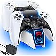 PS5 Controller Charger Compatible with DualSense & Edge Controller, 2.0 H Fast PS5 Charger with 5V/3A Adapter and USB-C Cable, PS5 Charging Station with 2 Charging Options & Indicator