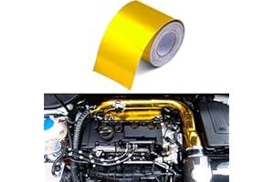Sporacingrts 2" x 65.6'（20M） Gold Adhesive Backed Heat Barrier Tape,Glassfiber Heat Shield Reflective Tape Wrap Roll,Compatible with Car Intake Pipe,Engine Bay etc.
