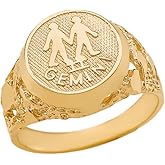 Astrology Jewelry Solid 14k Yellow Gold Gemini Zodiac Sign Band Nugget Men's Ring