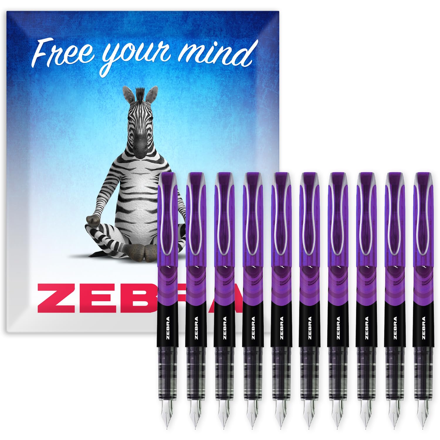 Zebra Fuente - Disposable Fountain Pen - 1.0mm Fine Nib 0.6mm Line Width - Violet Ink - Pack of 10 - In Envelope Gift Packaging