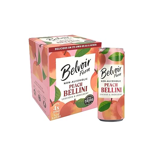 Belvoir Farm - Non-Alcoholic Peach Bellini, Luscious and Indulgent, 100% Natural Peach & Grapes, Crafted with Nature, Gluten Free, Suitable for Vegetarians & Vegans 4x250ml