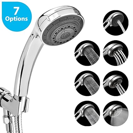 Duschkopf, BASEIN Handbrause Kopf, Hochdruck 7 Spray Wasser Strömungs Wahlen mit Teflonband (2018 Verbesserte Version)