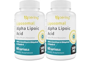NAERING Liposomal Alpha Lipoic Acid 1400mg Softgels, ALA Supplement with L-Carnitine 1000mg, Ubiquinol (Active CoQ10) 100mg and Vitamin E 10mg,Alpha-Lipoic Acid for Antioxidants, Nerve,Energy 120 Softgels
