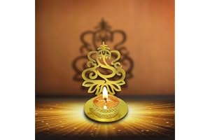 CRAFTSMAN SATVIK Lord Ganesha Shadow Diya for Diwali Decoration Gift Traditional Decorative Statue for Home/Office Religious Tea Light Candle Holder Stand Indian Housewarming Return Gift Items Ridhi Shidhi