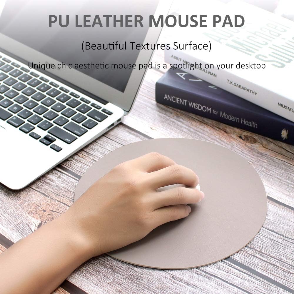 ProElife Premium Round Mouse pad Slim PU Leather Mousepad Mice Mat Dual-used for Home/Office/Business Magic Mouse and Wired Wireless Bluetooth Mouse - Image 3