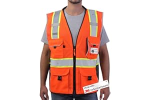 Neopelta Reflective Safety Vest Orange Mesh, Made with 3M Reflective Tape, Heavy Duty Vest with ID pocket, Padded Neck, Orange L