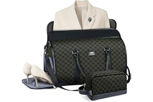 Tonyeee Convertible Garment Bag for Women, Large PU Leather Duffel Bag with Shoe Pouch, 2 in 1 Hanging Suitcase for Travel, Carry On Maga Bag, Waterproof Jenni Bag (2Pcs Set), Dark Green