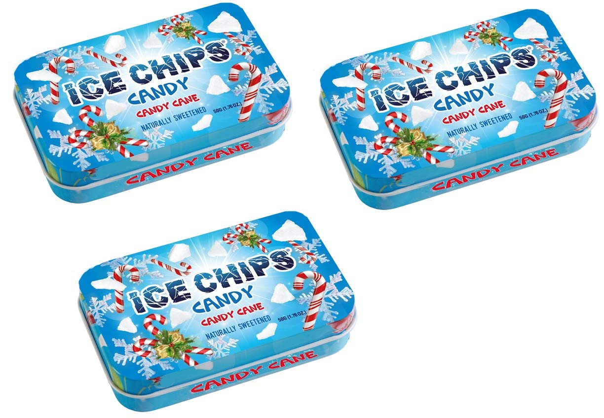 ICE CHIPS Xylitol Candy Tins (Candy Cane, 3 Pack