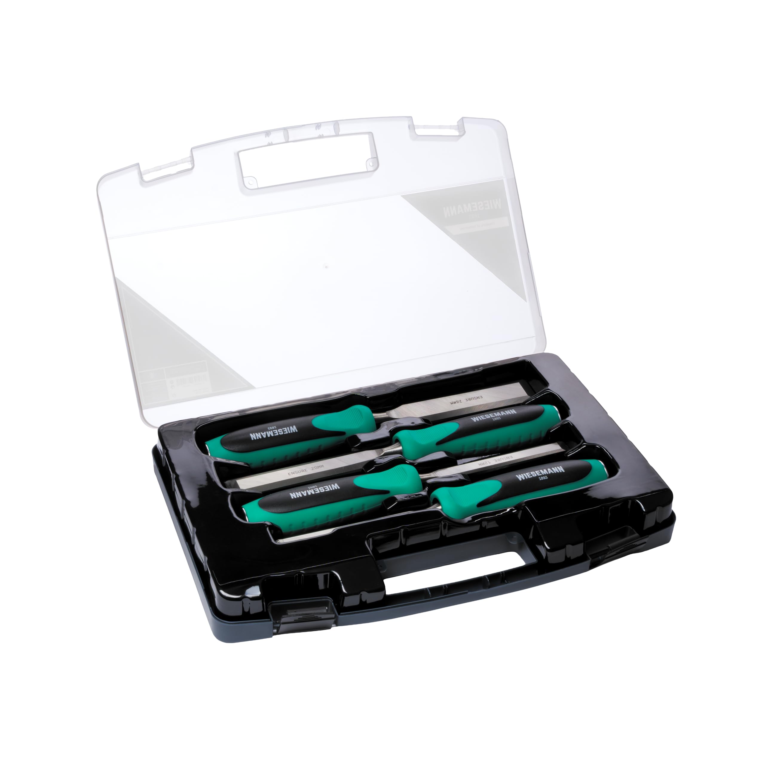 Wood Chisel Set 4 Pieces of Stainless Steel Q30 8, 12, 20, 26mm with Practical case from WIESEMANN 1893 I Ensure Serie I 81284