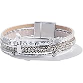 FANCY SHINY Cross Leather Bracelets Christian Jewelry Religious Gifts for Women Boho Wrap Cuff Bangle Bracelets with Magnetic Clasp