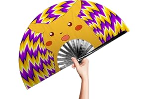 Ravedash Rave Fan - Surprised Pika Fluorescent UV Ink - 33cm - Loud Clack Festival Fans, Festival Fan, Club Fan, Bamboo Fan - for Events, Dance, Performance, Festivals