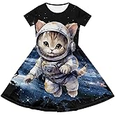 Watdotory Dress for Girls Short Sleeve Dresses with Pocket Cute Outfits Summer Dress Size 2-14 T Kids