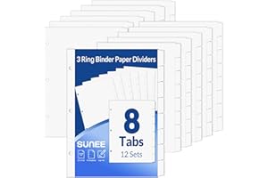 SUNEE Binder Dividers with Tabs for 3 Ring Binder, 8.5 x 11 Paper White Binder Dividers Blank with 8 Tabs, 12 Sets Page Dividers for School, Office and Home, 96 Dividers