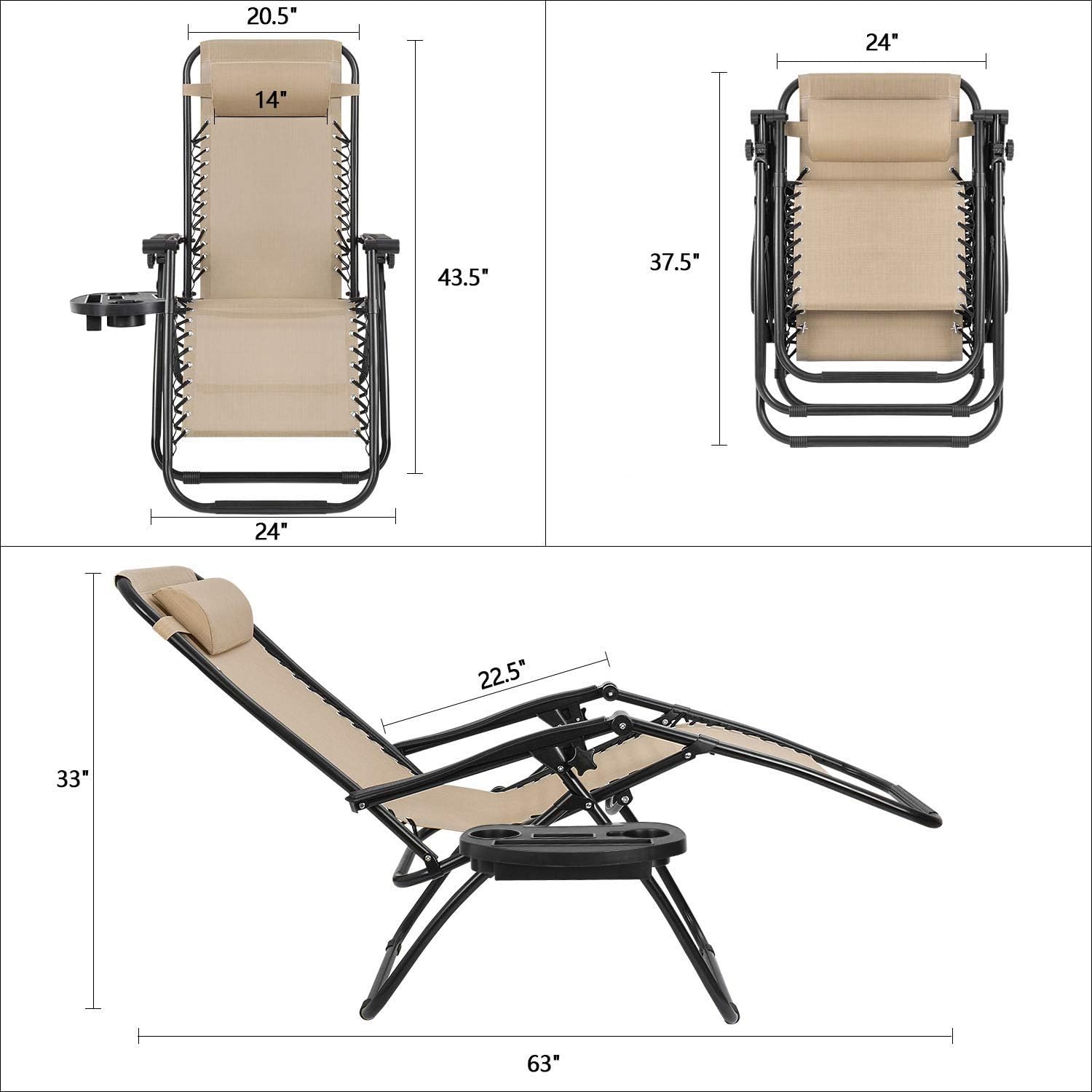 Devoko Patio Zero Gravity Chair Outdoor Folding Adjustable Reclining Chairs Pool Side Using Lawn Lounge Chair with Pillow Set of 2 (Beige) : Garden & Outdoor