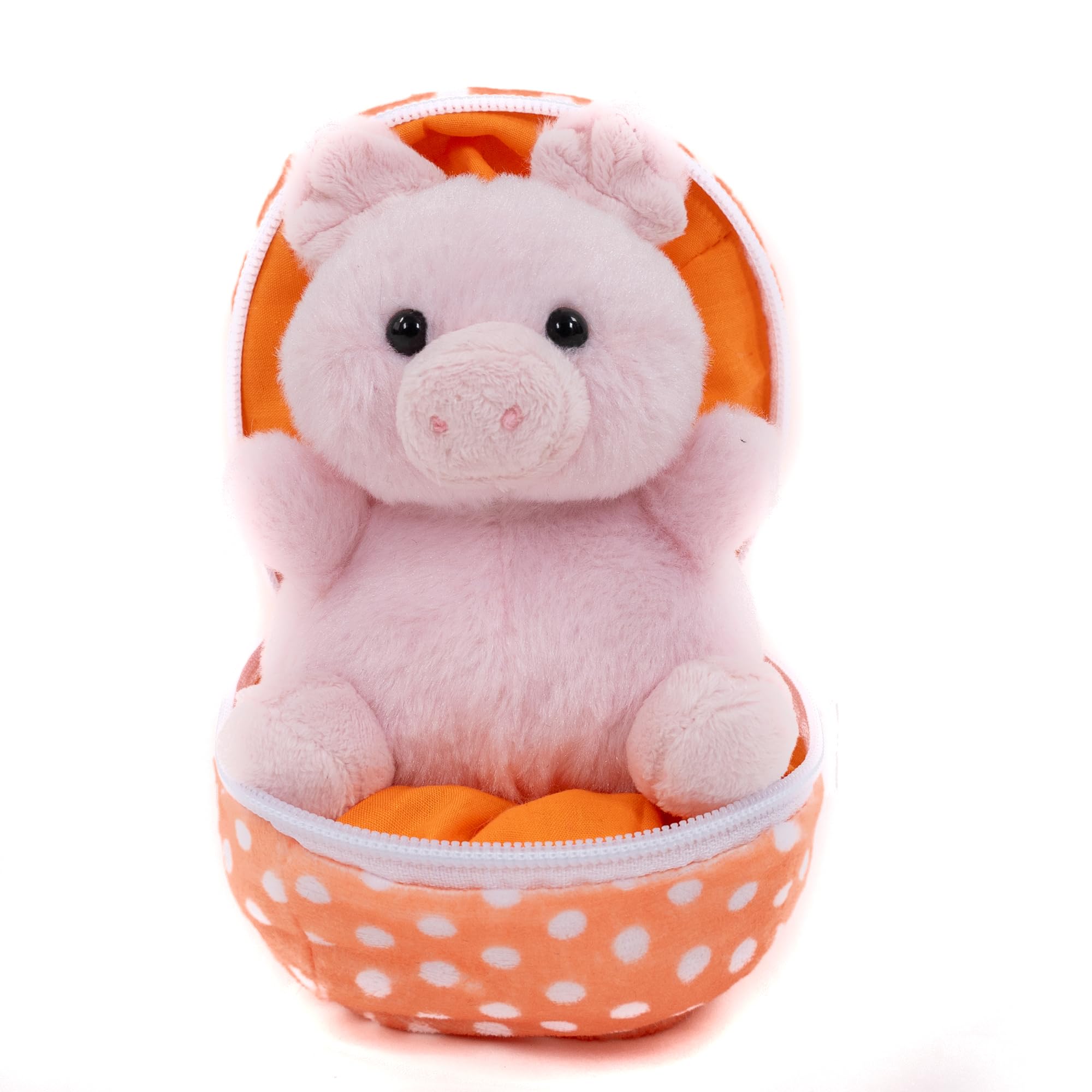Plushland Plush Stuffed Animal 6 Inches Surprise Zip Up Egg Hideaway Spring Inspired Gift for Girls and Boys Birthday Mother's Day (Pig)