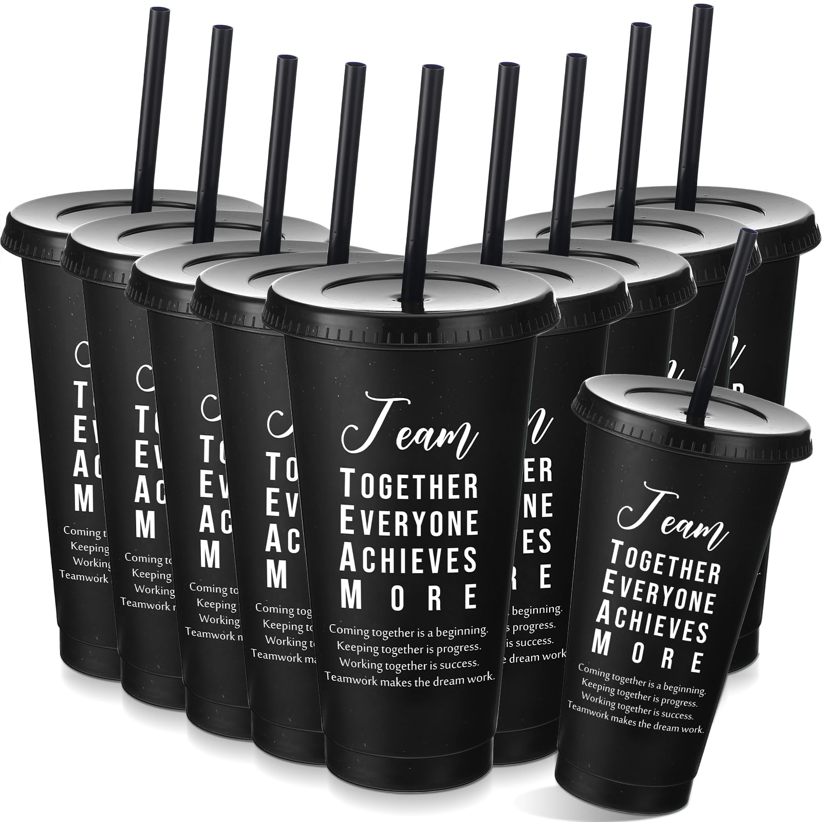 Photo 1 of Skylety 48 Pcs Employee Appreciation Gifts Bulk, Team Building Tumblers with Lids and Straw, 24 oz Reusable Best Team Plastic Cup, Inspirational Gifts for Office Staff Coworker Teacher (Black)