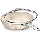 GOTHAM STEEL Hammered 10 Inch Non Stick Frying Pans with Lid, Frying Pans Nonstick with Lid, Non Toxic PFOA PFOS Free, Skillet Pan for Cooking, Induction Oven and Dishwasher Safe – Cream