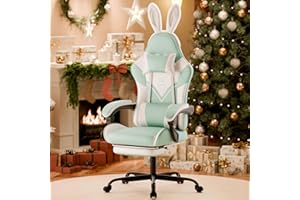 Gaming Chair with Cute Rabbit Ears, Ergonomic Computer Desk Chair with Footrest, Reclining & Massager Video Game Chair, Comfy