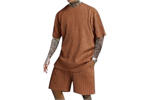 COZYEASE Men's 2 Piece Outfits Short Sleeve Crewneck Summer T Shirt and Drawstring Casual Track Shorts Set