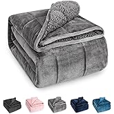 Sivio Sherpa Fleece Weighted Blanket for Adult, 15 lbs Heavy Fuzzy Throw Blanket with Soft Plush Flannel, Reversible Twin-Size Super Soft Extra Warm Cozy Fluffy Blanket, 48x72 Inches Dual Sided Grey