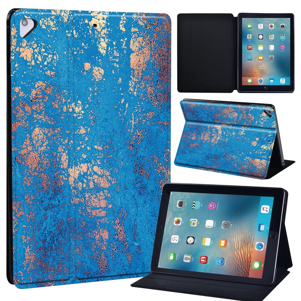 Leather slim lightweight Stand Cover Case for Apple New iPad 9.7 2018 2017(6th Gen, 5th Gen)/iPad Air 2/iPad Air/iPad Pro 9.7 Tablet with Auto Wake/Sleep (blue gold texture)